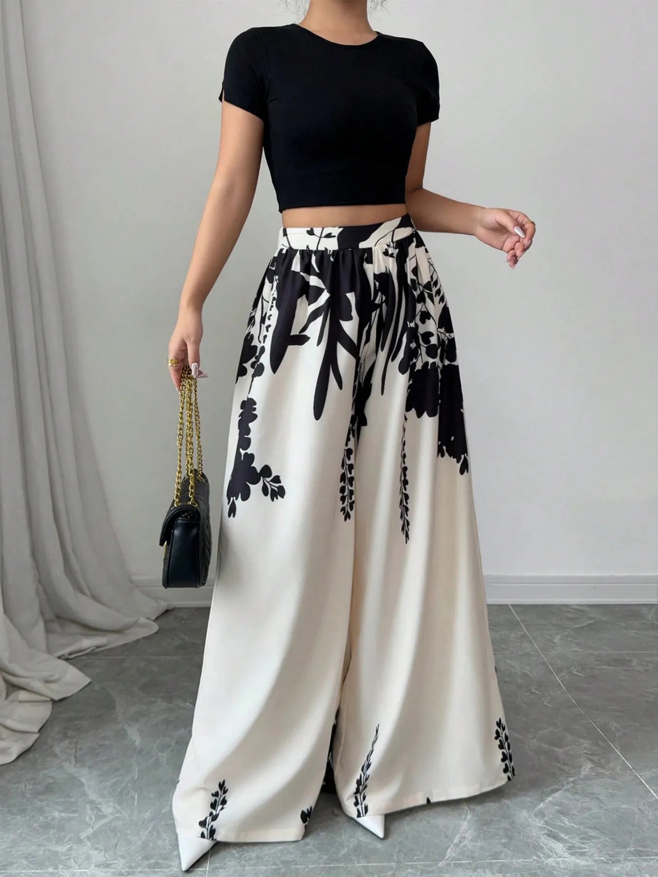 Printed Wide Leg Pants
