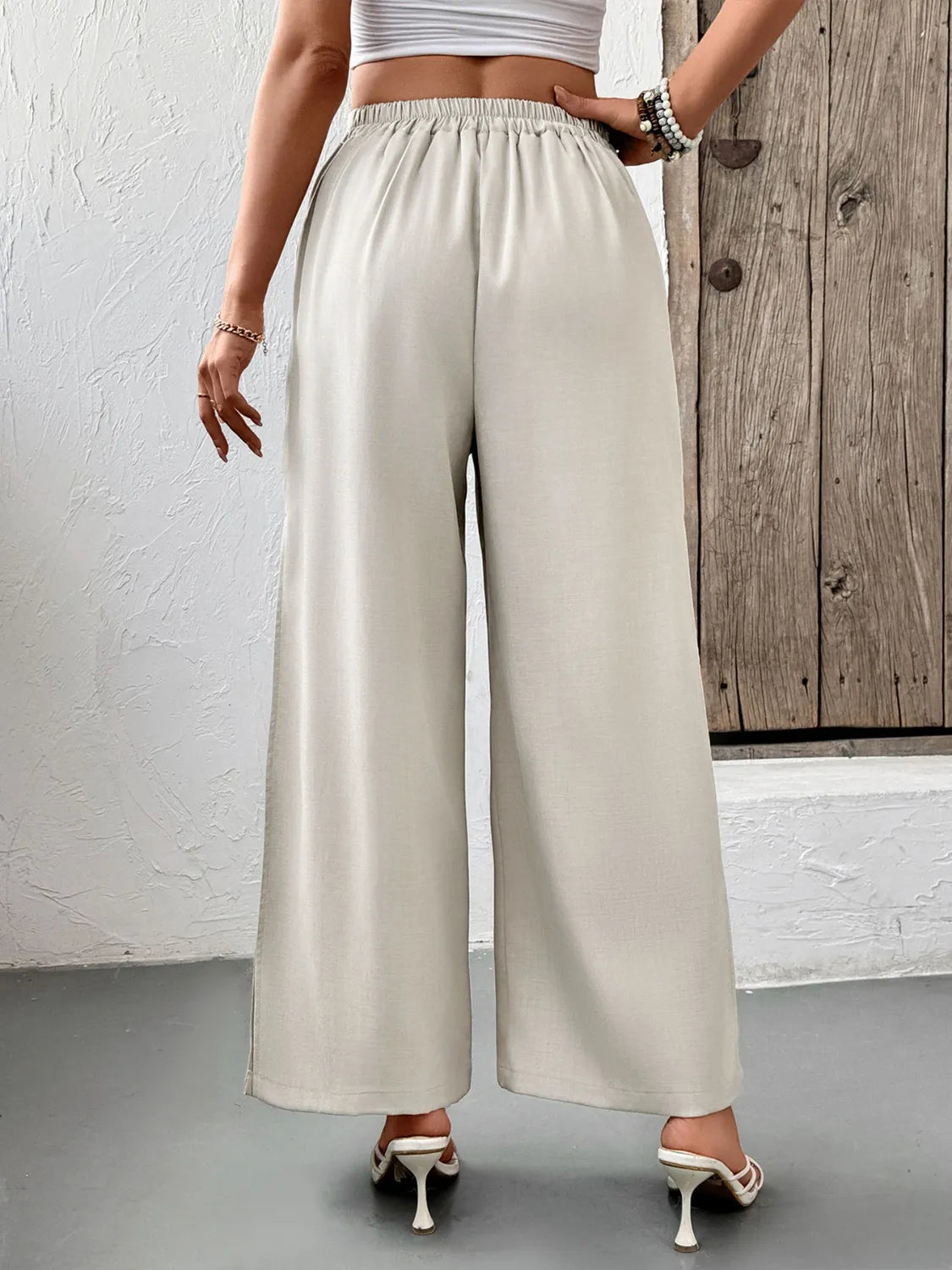 Slit Wide Leg Pleated Pants