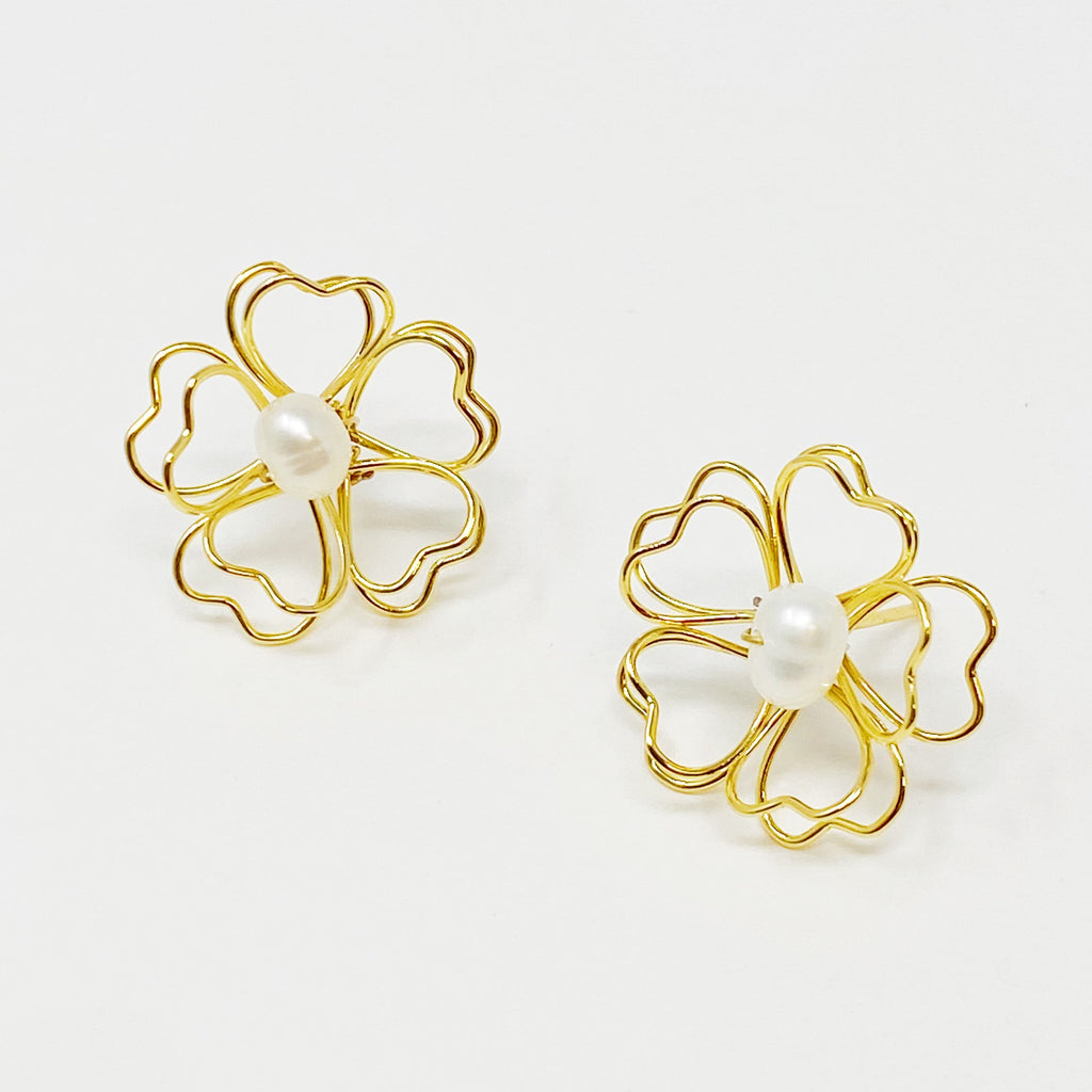 Heart Petals With Freshwater Pearl Earrings