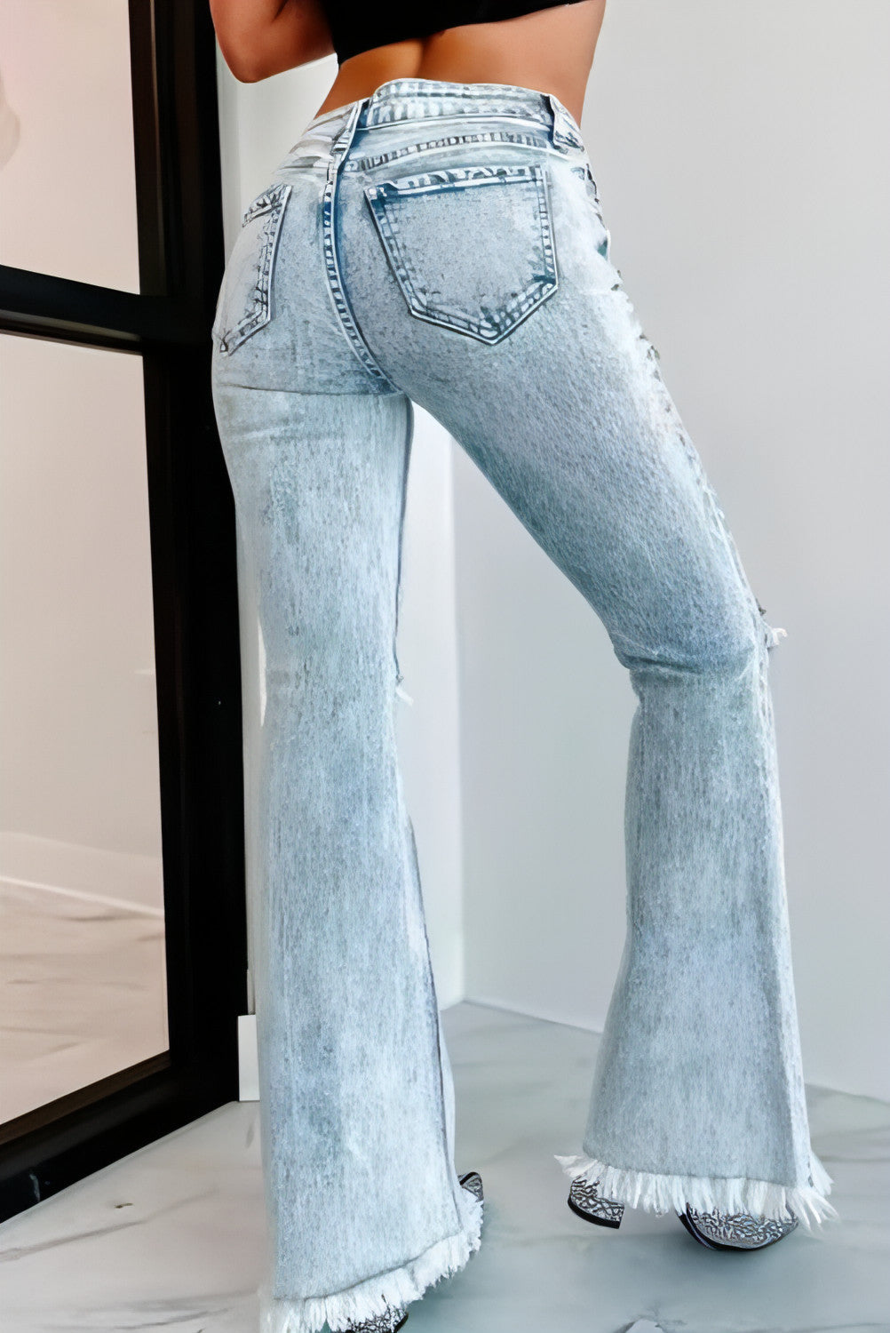 High-Waist Ripped Denim