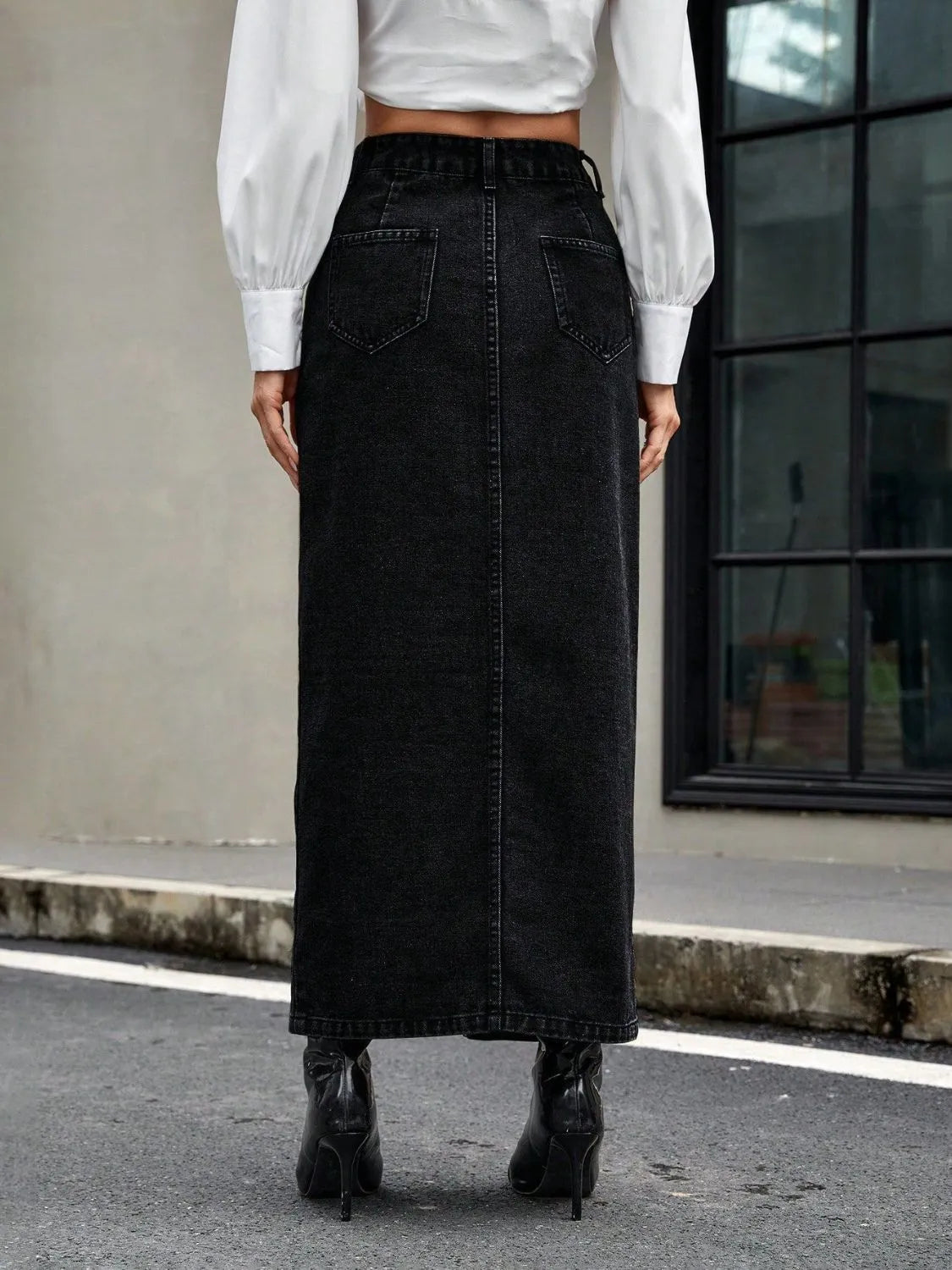 Button Front Denim Skirt