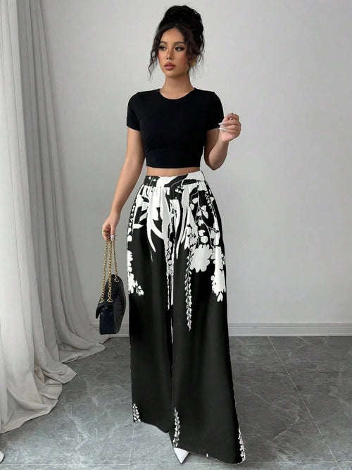 Printed Wide Leg Pants