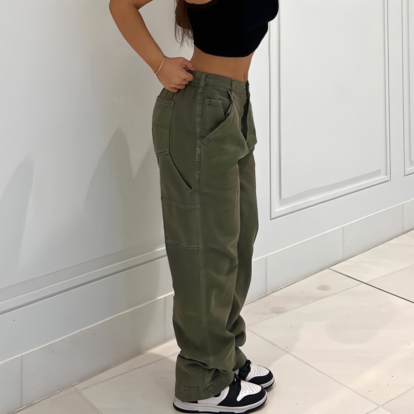 High Waist Straight-Leg Utility Jeans for Women