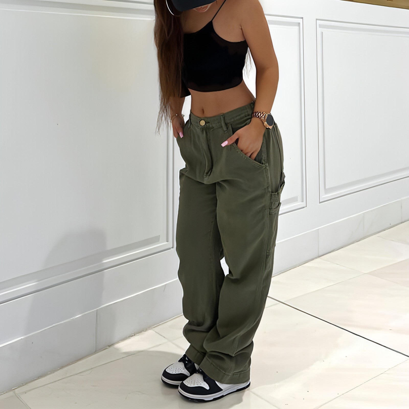 High Waist Straight-Leg Utility Jeans for Women