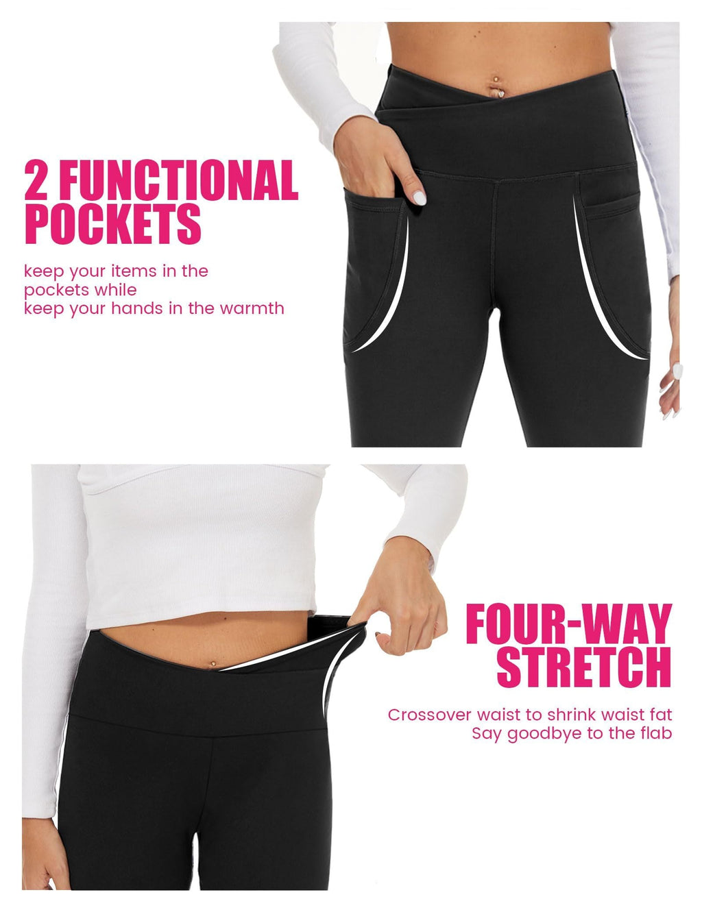 Cross-Waist Design Pocket Flared Pants, Polyester Double-Fringe,