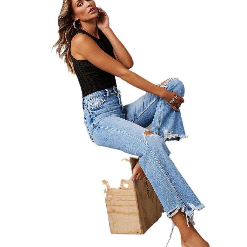 Ripped Wide-Leg High Waist Jeans