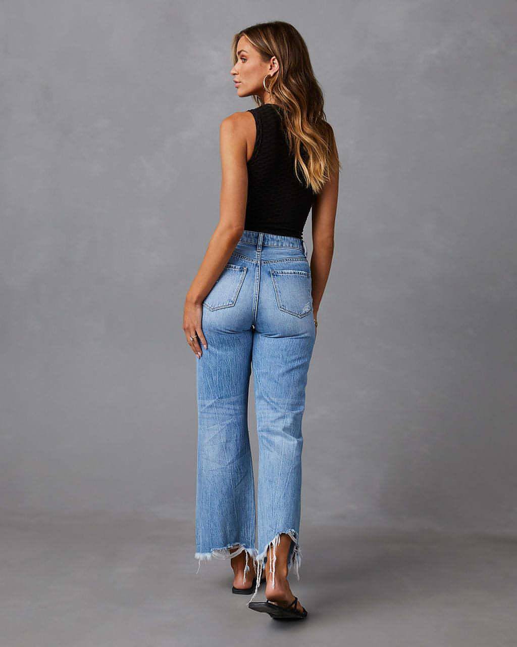 Ripped Wide-Leg High Waist Jeans