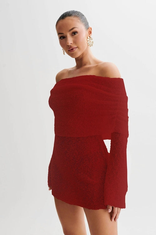 Off-Shoulder Knit Bodycon Dress