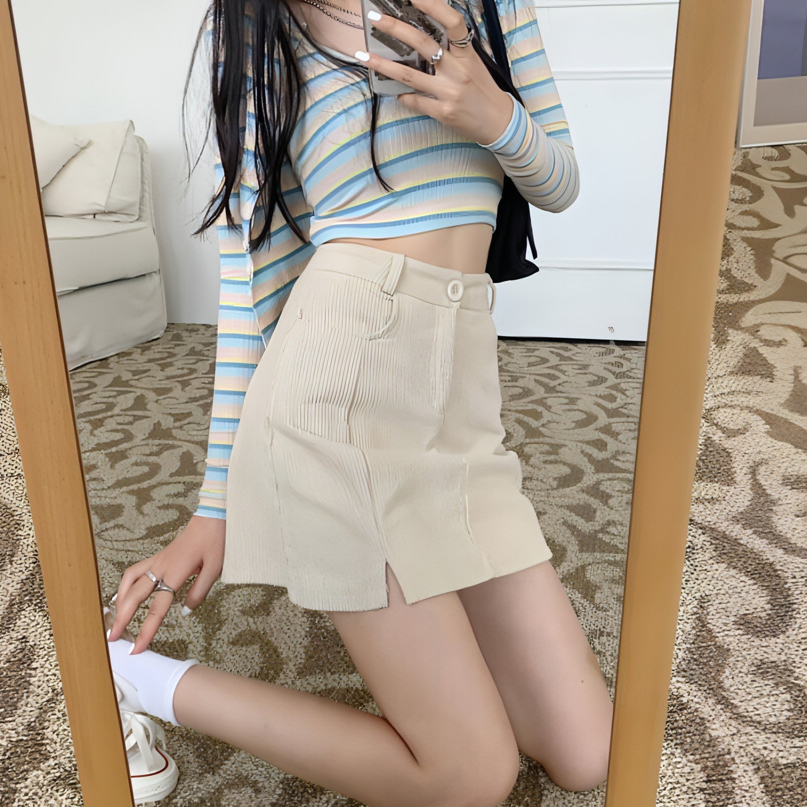 Corduroy High Waist Slimming Short Skirt