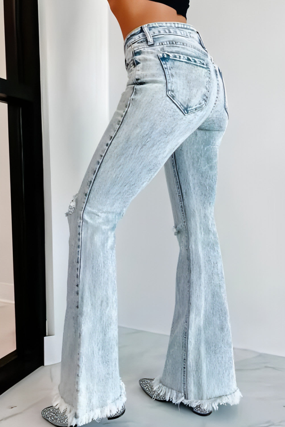 High-Waist Ripped Denim