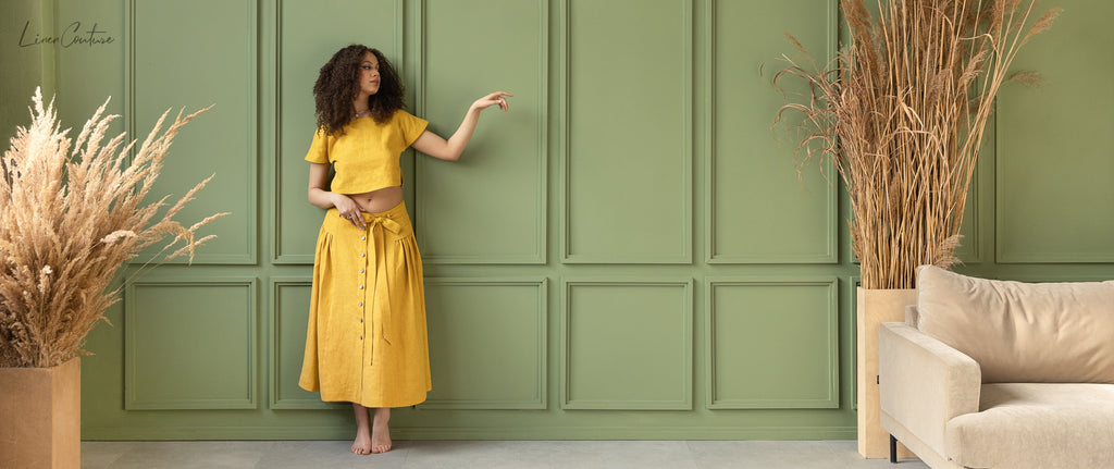 Honey Linen Crop Top and Midi Skirt Set