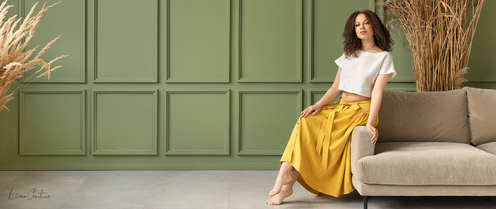 Honey Linen Crop Top and Midi Skirt Set