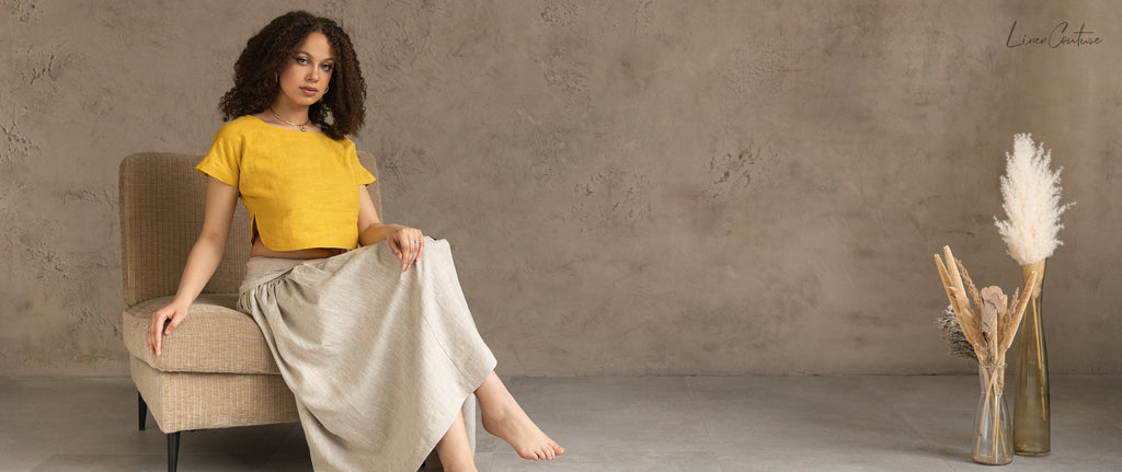 Honey Linen Crop Top and Midi Skirt Set