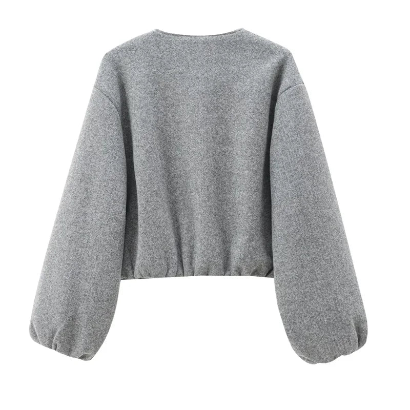 Outerwears Cropped Bomber Jacket Women Autumn Long Sleeve Faux