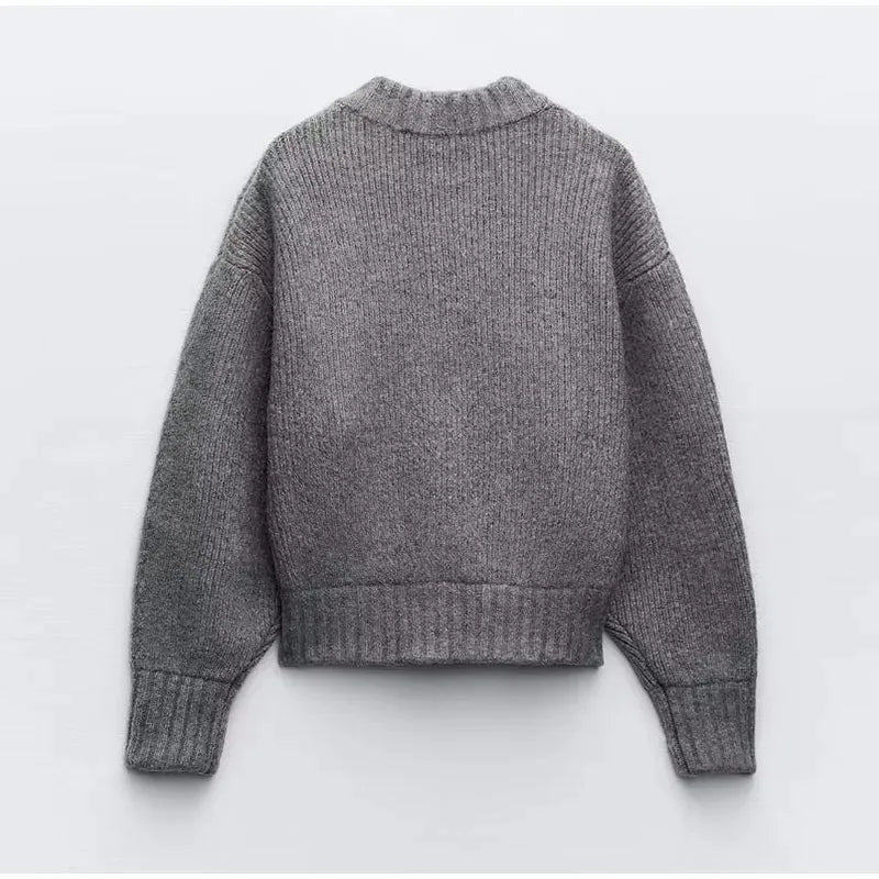 Fashion Solid Zipper Round Collar Sweater For Women High Street