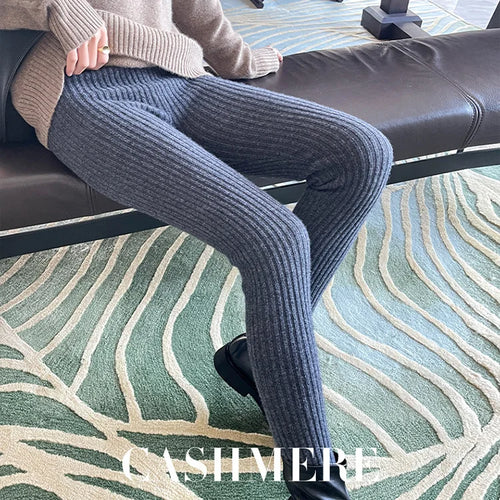 Slim Leggings Autumn Women High Waist Casual Trousers Knitted Ribbed