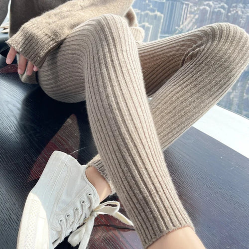 Slim Leggings Autumn Women High Waist Casual Trousers Knitted Ribbed