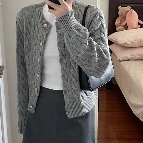 Vintage Long Sleeve Cardigan Women Sweater O-neck Elegant Knitted