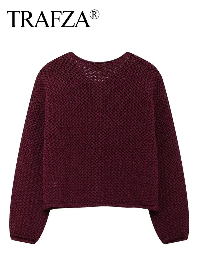 Autumn Women Knitted Cardigan Metal Buttons O Neck Long