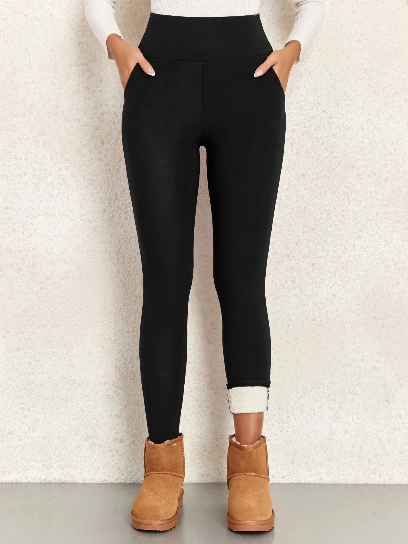 Pockets Thick Winter Warm Leggings Women High Waist Mallas Casual