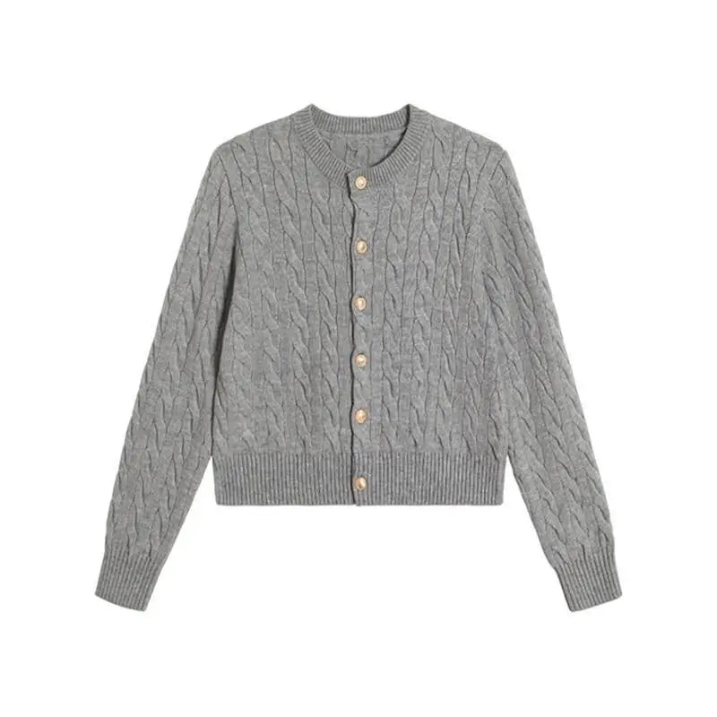 Vintage Long Sleeve Cardigan Women Sweater O-neck Elegant Knitted