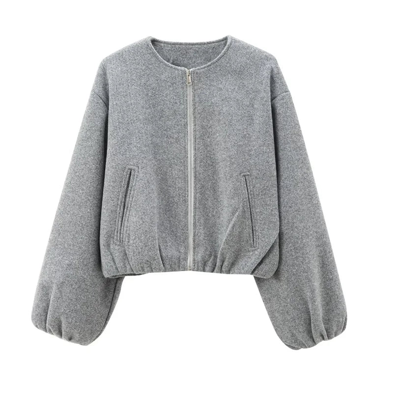 Outerwears Cropped Bomber Jacket Women Autumn Long Sleeve Faux