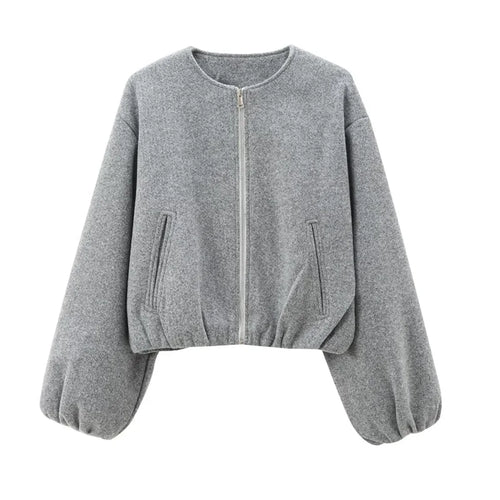 Outerwears Cropped Bomber Jacket Women Autumn Long Sleeve Faux