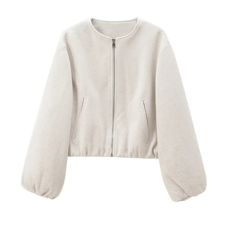 Outerwears Cropped Bomber Jacket Women Autumn Long Sleeve Faux