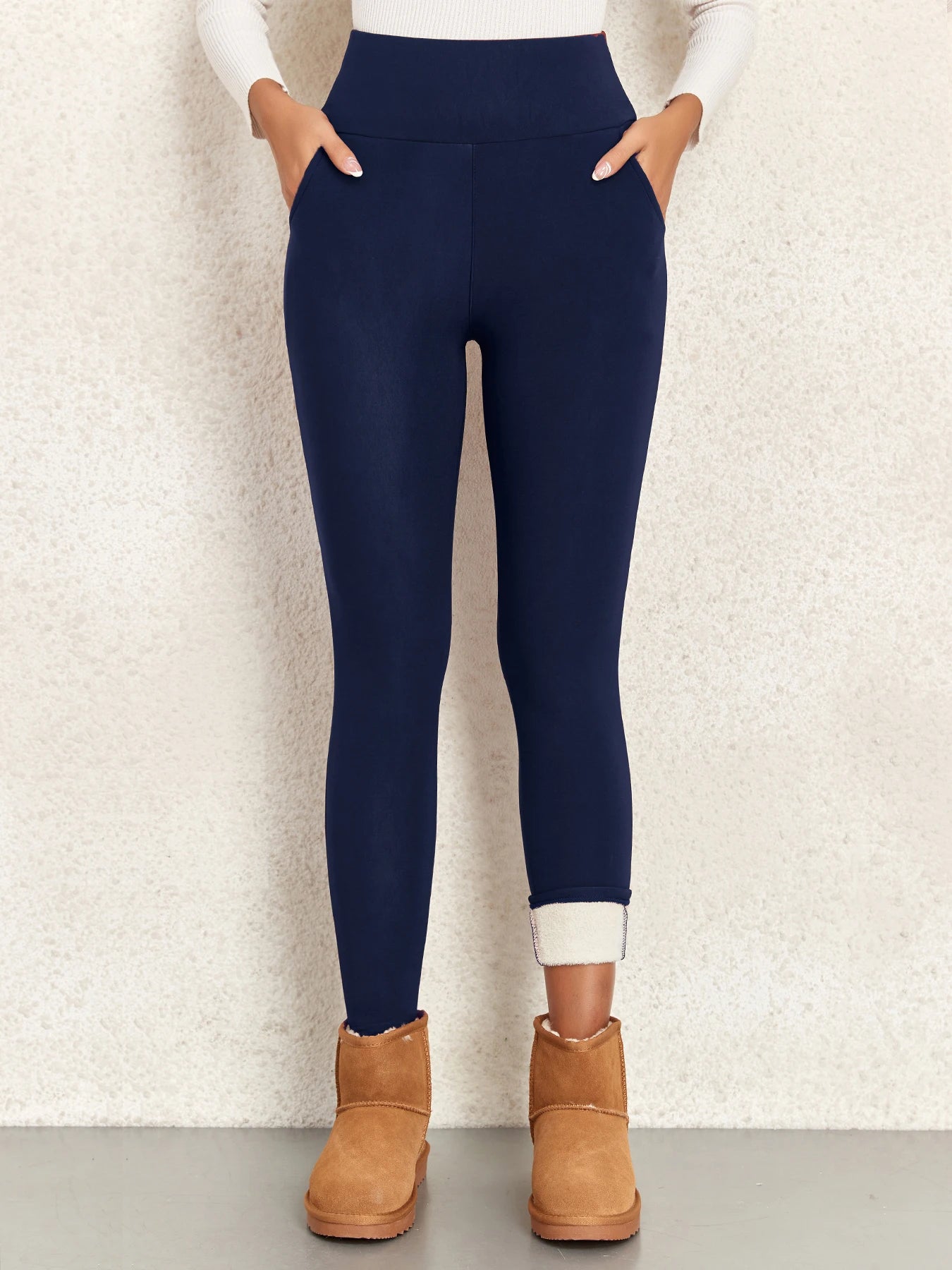 Pockets Thick Winter Warm Leggings Women High Waist Mallas Casual