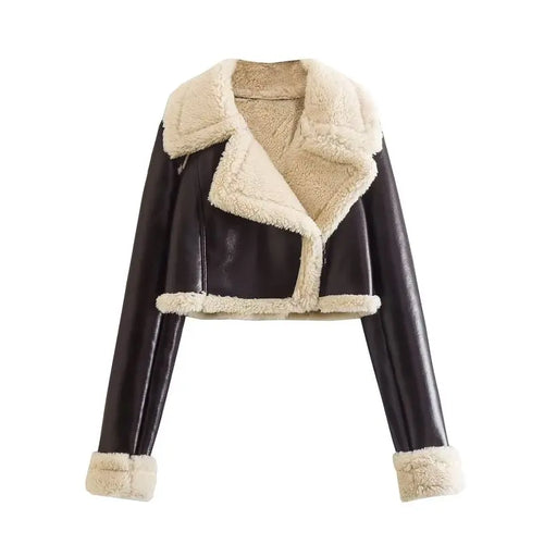 Solid Front Zipper Jackets Vintage Lapel Neck