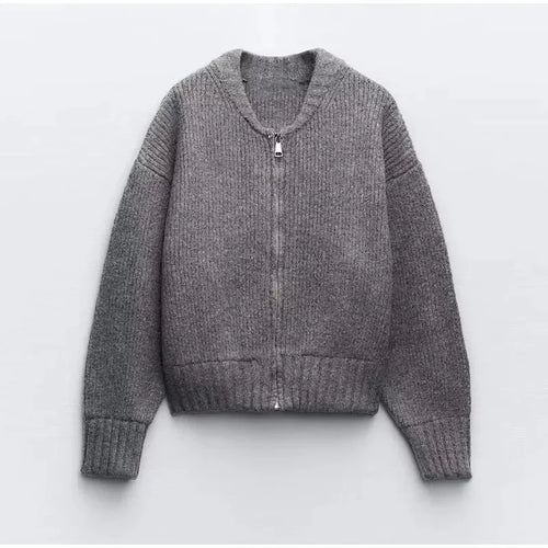 Fashion Solid Zipper Round Collar Sweater For Women High Street