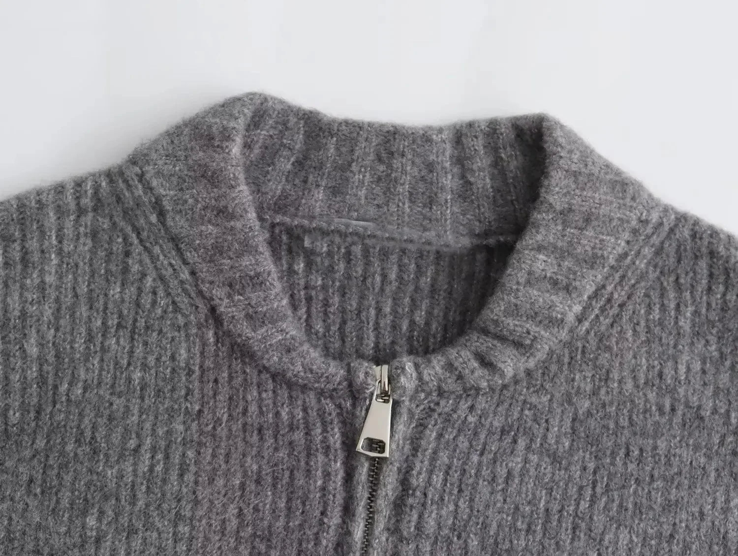 Fashion Solid Zipper Round Collar Sweater For Women High Street