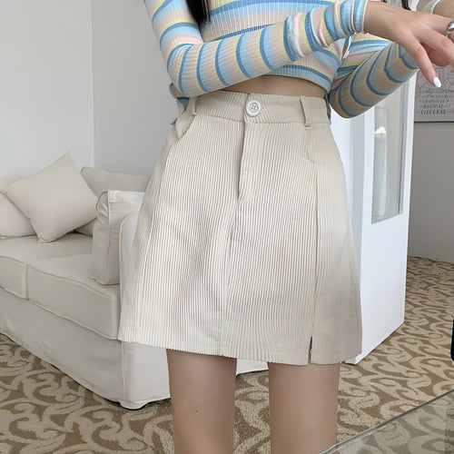 Corduroy High Waist Slimming Short Skirt
