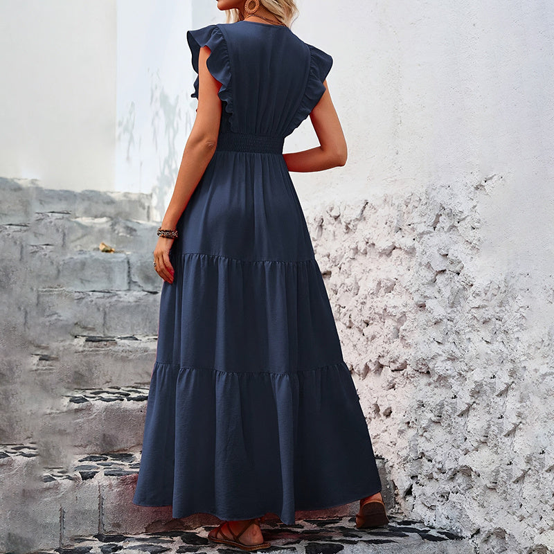 Elegant V-Neck High Slit Long Skirt