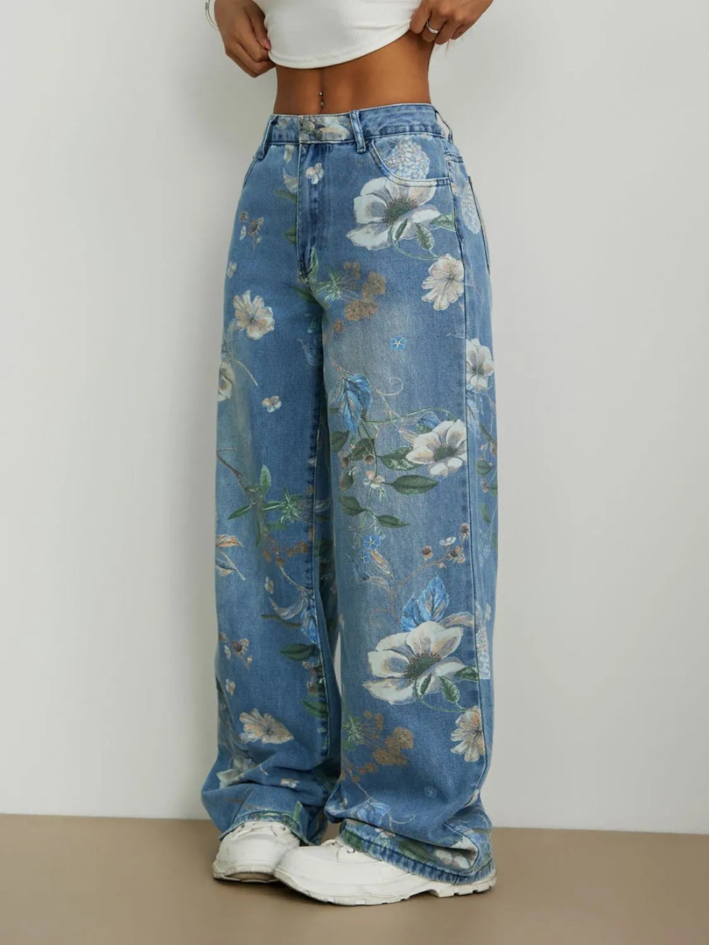 Printed Wide Leg Jeans