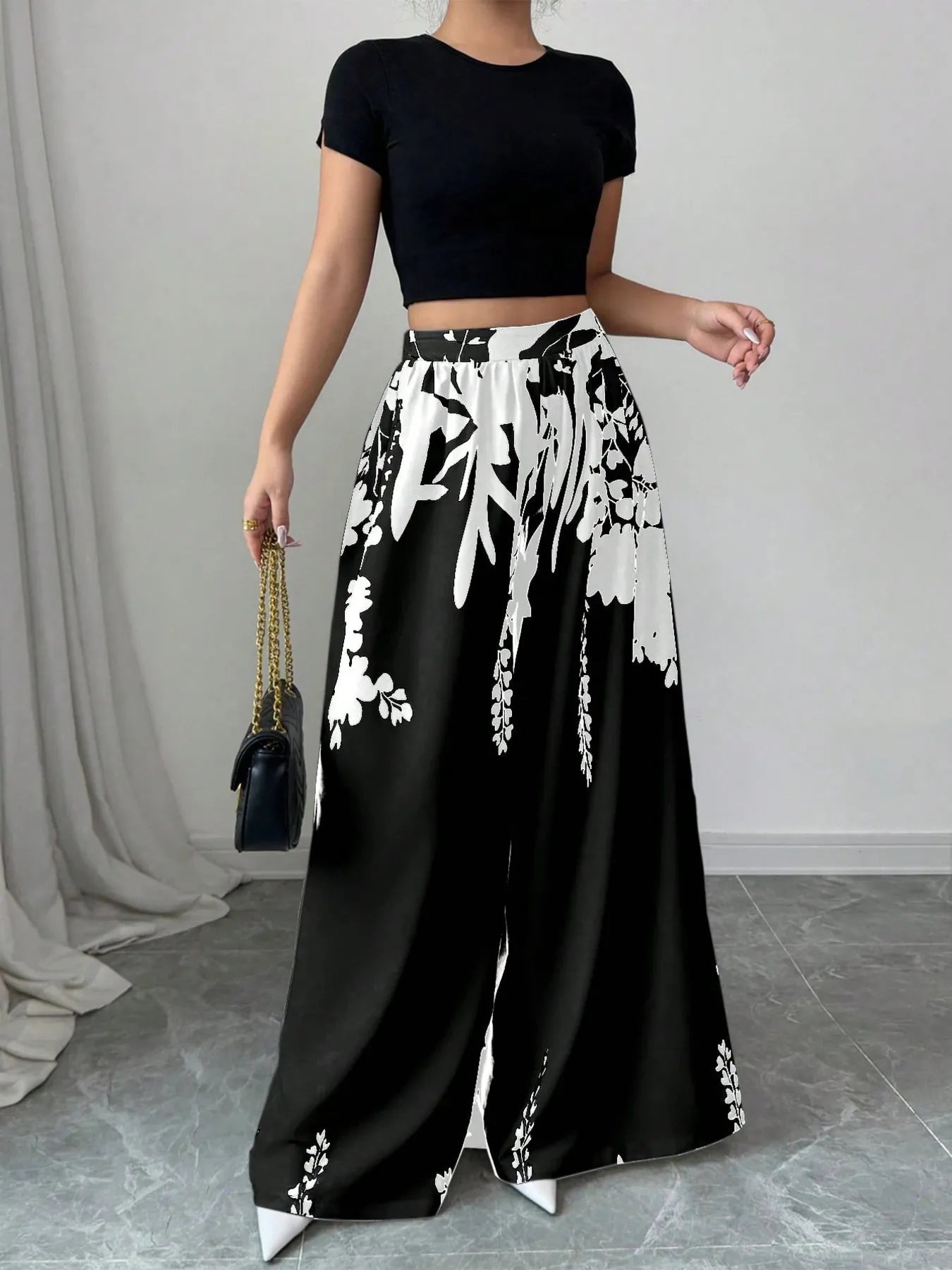 Printed Wide Leg Pants