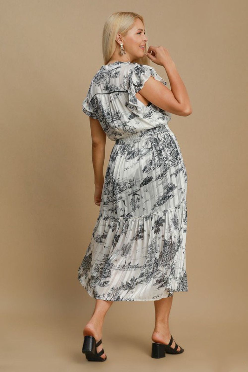 Full Size Two Tone Landscape Print Midi Dress Plus Size