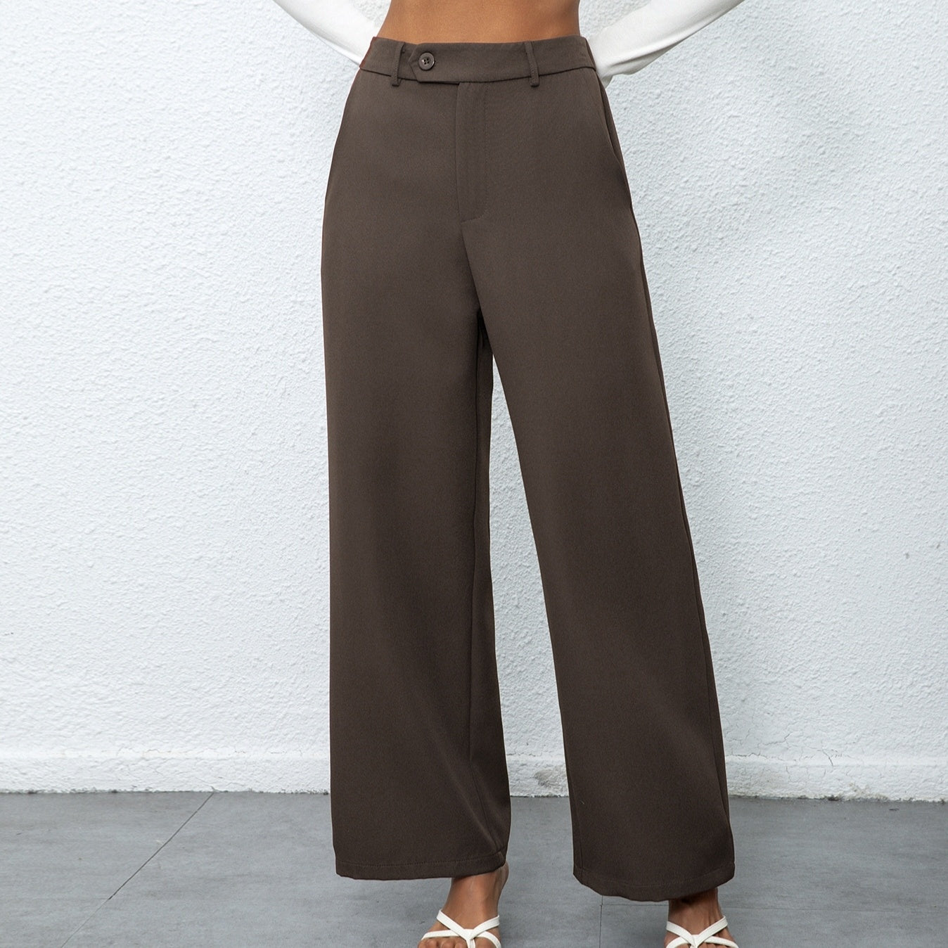 Solid Color Stylish Elegant Button Wide Leg Suit Pants