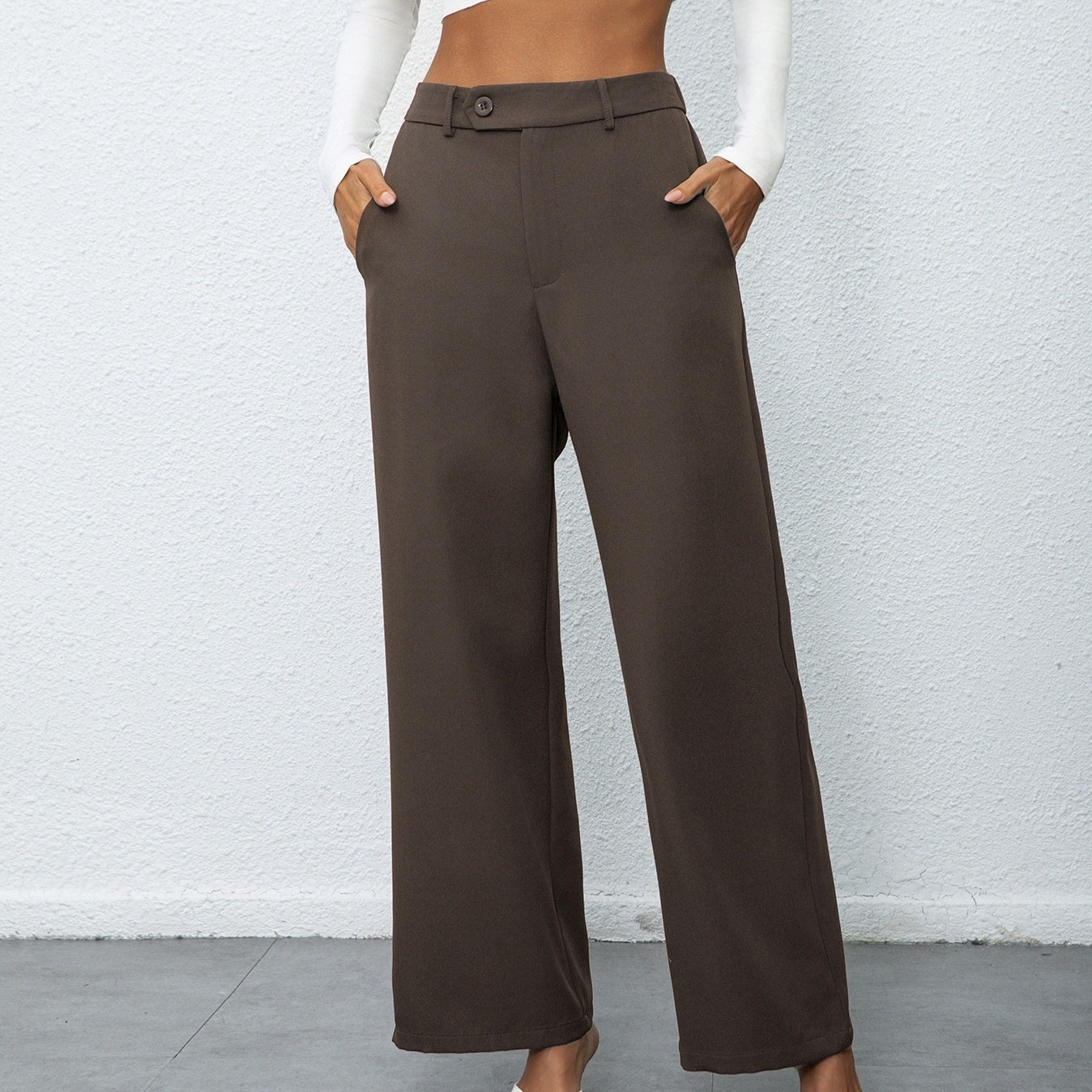 Solid Color Stylish Elegant Button Wide Leg Suit Pants