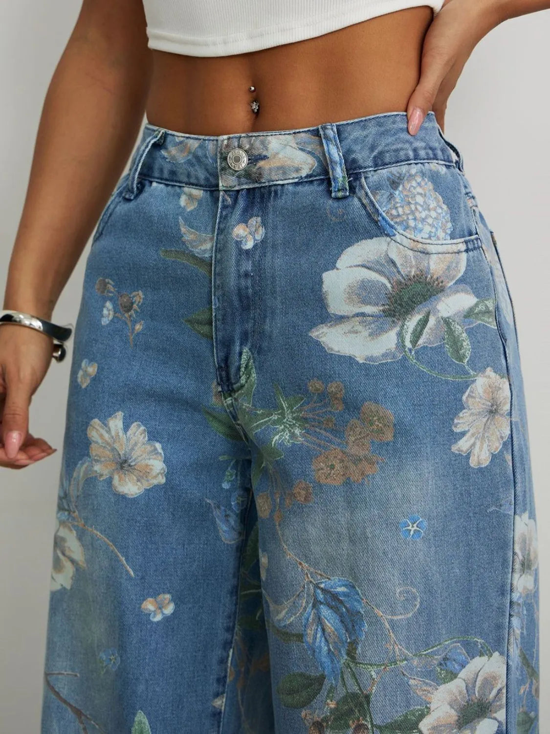 Printed Wide Leg Jeans
