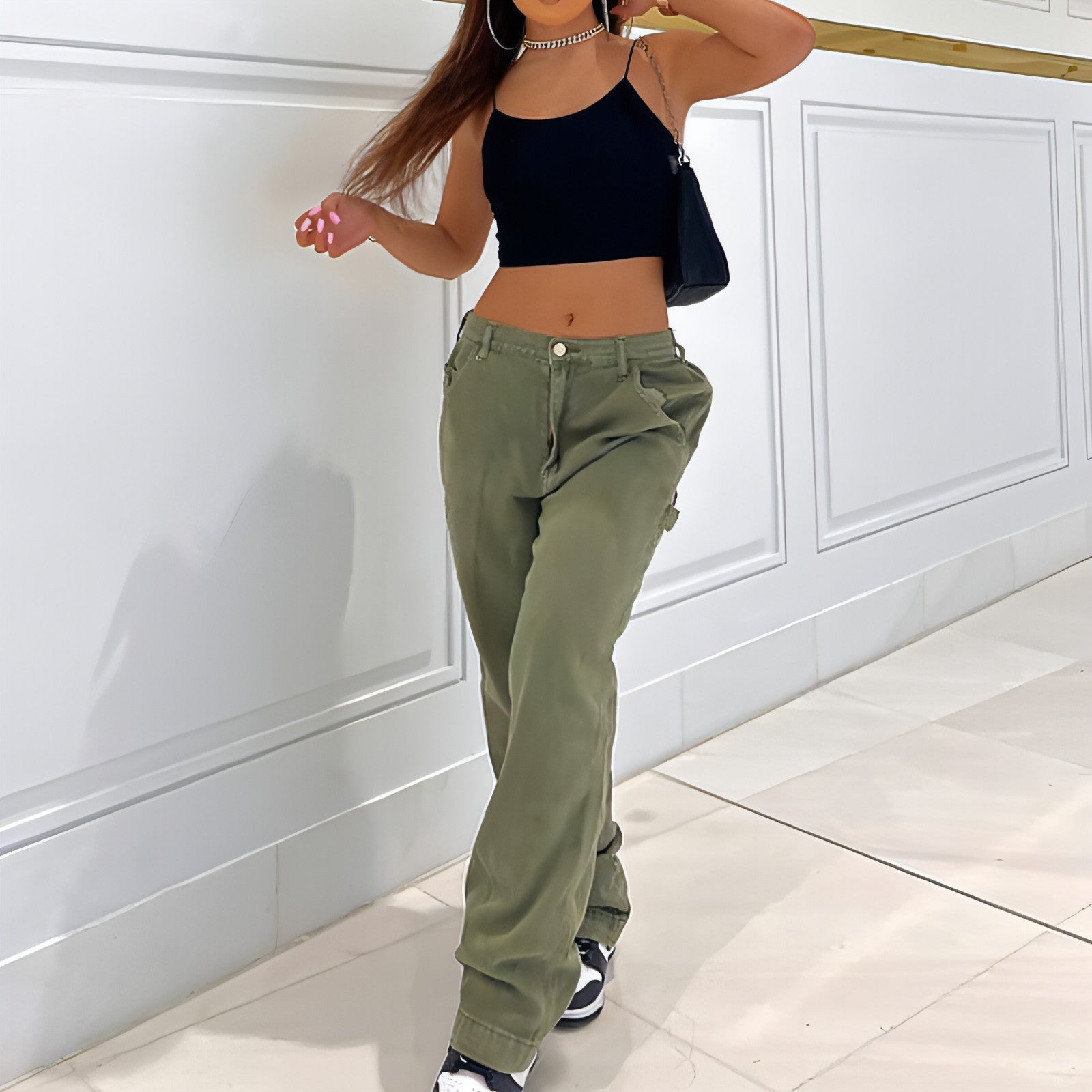 High Waist Straight-Leg Utility Jeans for Women