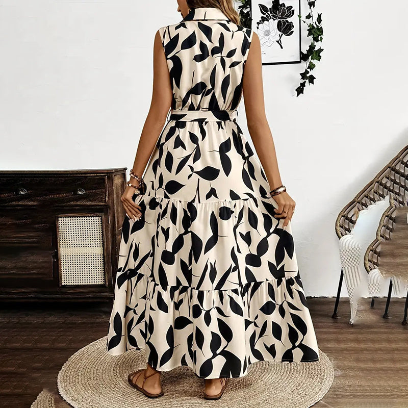 Women Summer Sleeveless Beach Vacation Style Drawstring Dress
