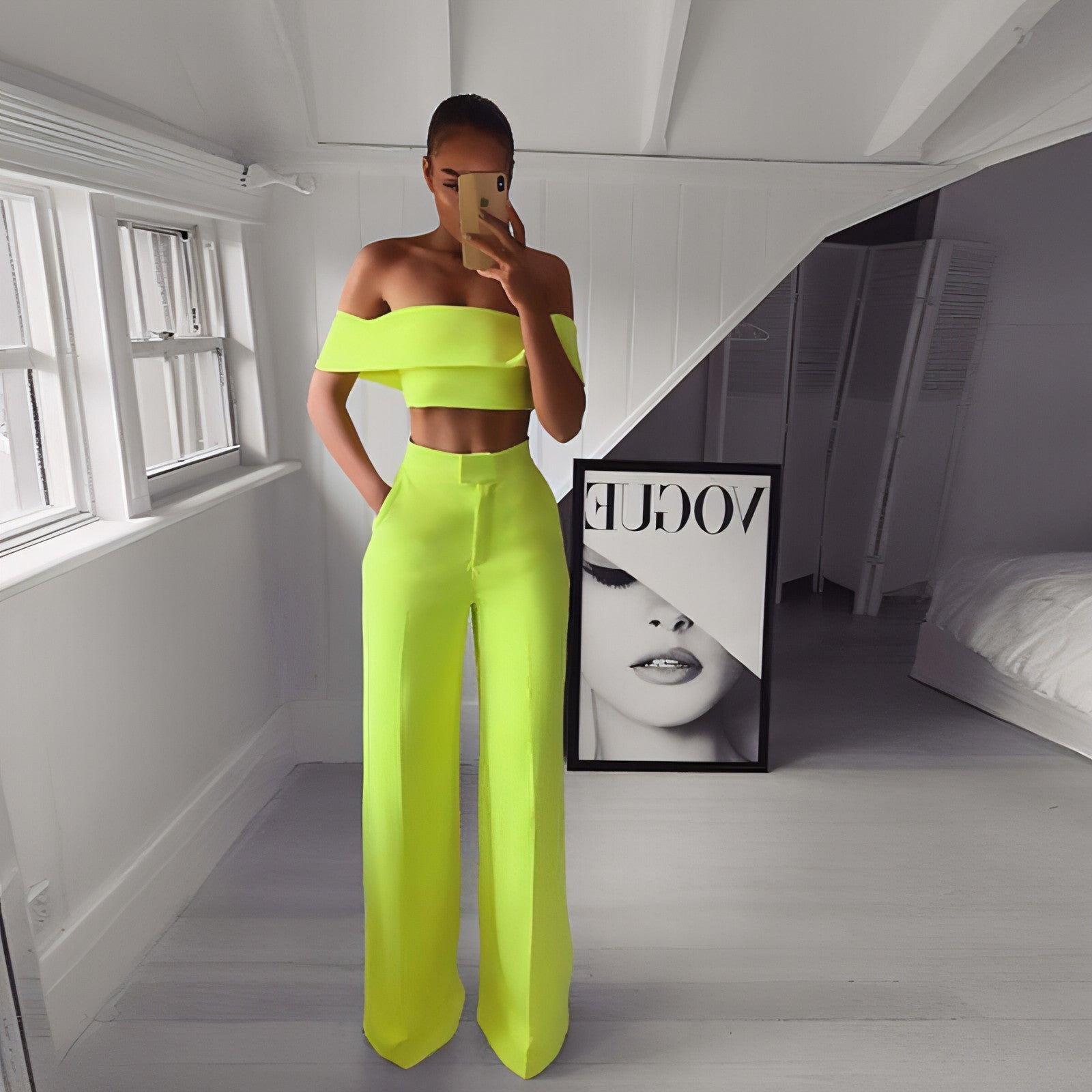 Wide Leg Pants & Crop Top Two-Piece Set
