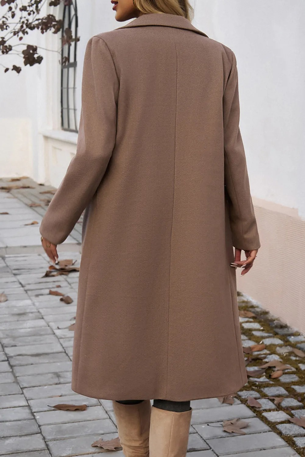 Single Breasted Lapel Collar Flap Pocketed Overcoat