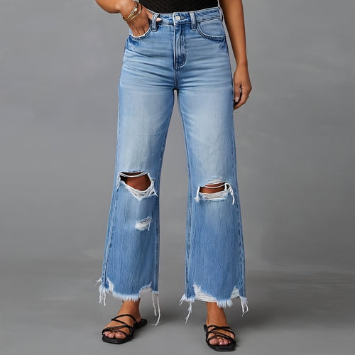 Ripped Wide-Leg High Waist Jeans