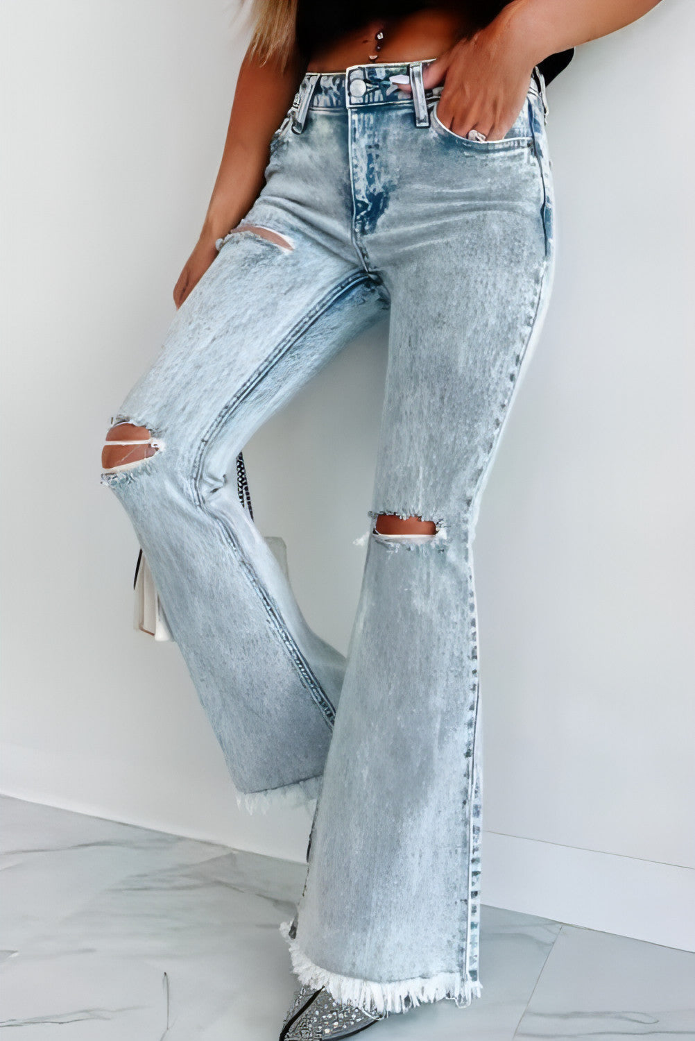 High-Waist Ripped Denim