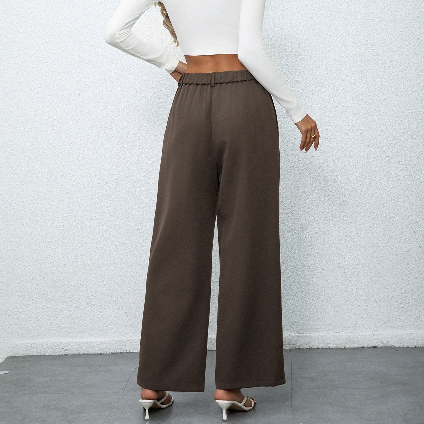 Solid Color Stylish Elegant Button Wide Leg Suit Pants