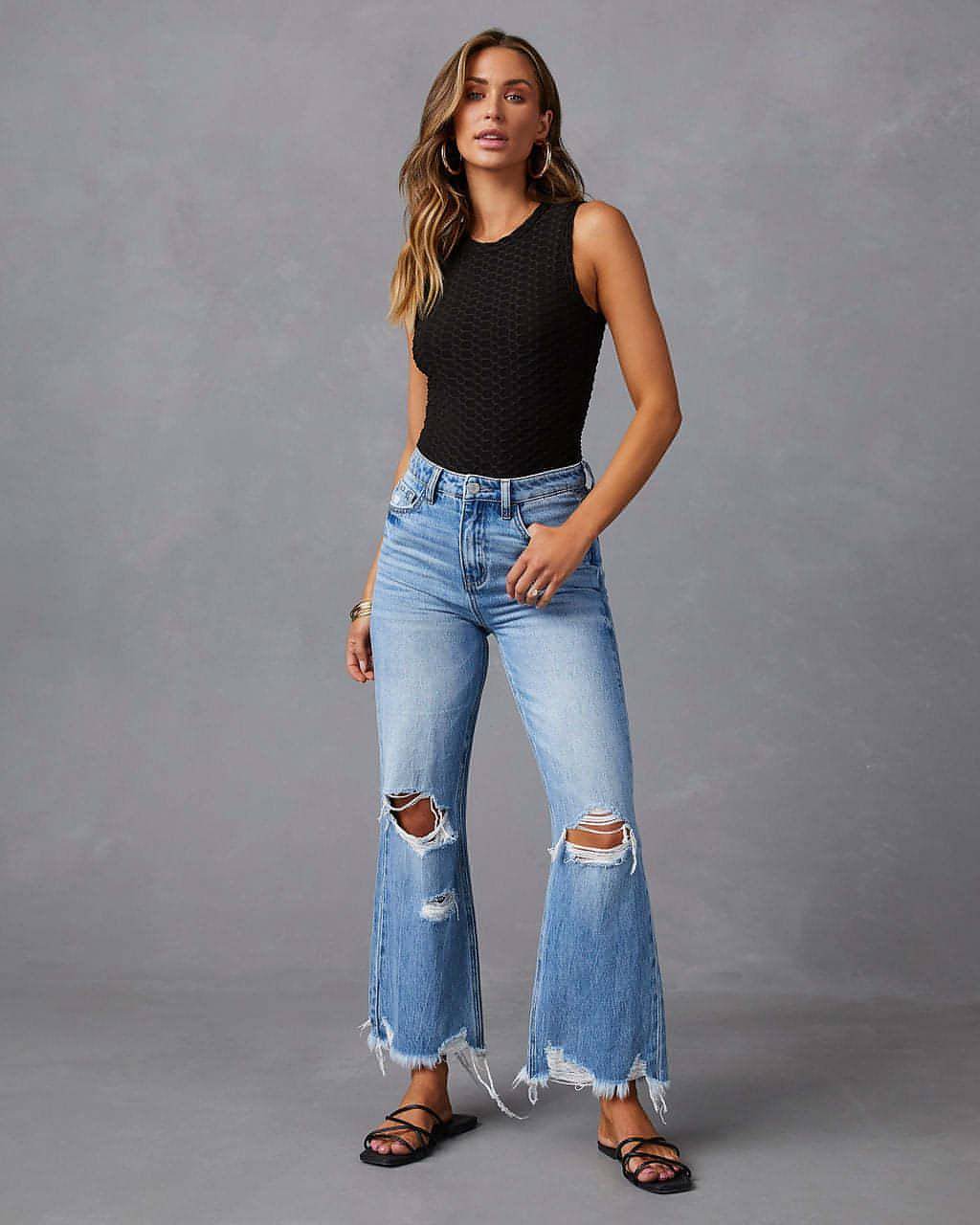 Ripped Wide-Leg High Waist Jeans