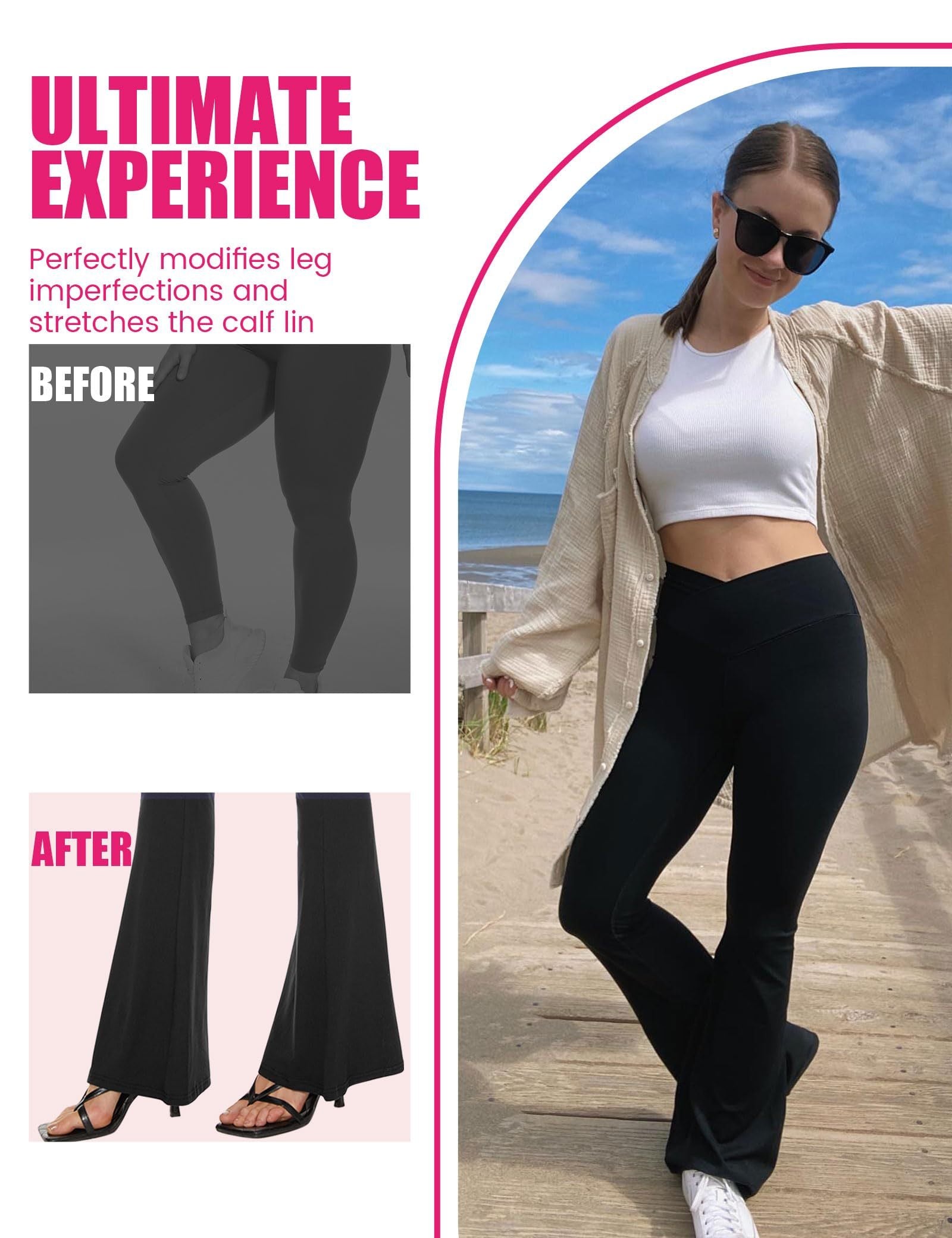 Cross-Waist Design Pocket Flared Pants, Polyester Double-Fringe,